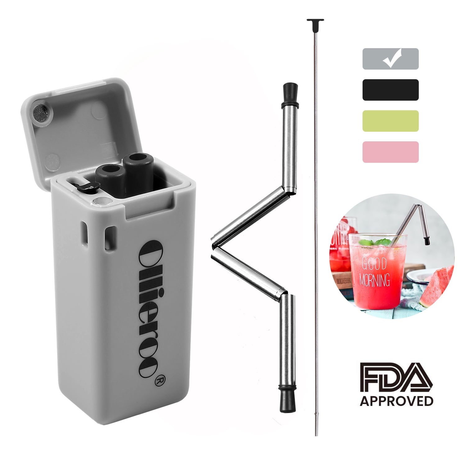 Reusable Collapsible Straw Stainless Folding Metal Drinking Straw Cleaning Set 