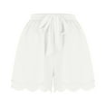 thumbnail image 7 of Shorts for Women Layered Petals Bowknot Tie Waist Drawstring Casual Solid Color Comfy High Waist Shorts with Pockets, 7 of 7