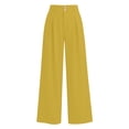 thumbnail image 4 of ClodeEU Women's High Waisted Elastic Waist Pleated Wide Leg Pants,Casual Business Trousers with Pockets Yellow,Women's Plus XXXL, 4 of 8
