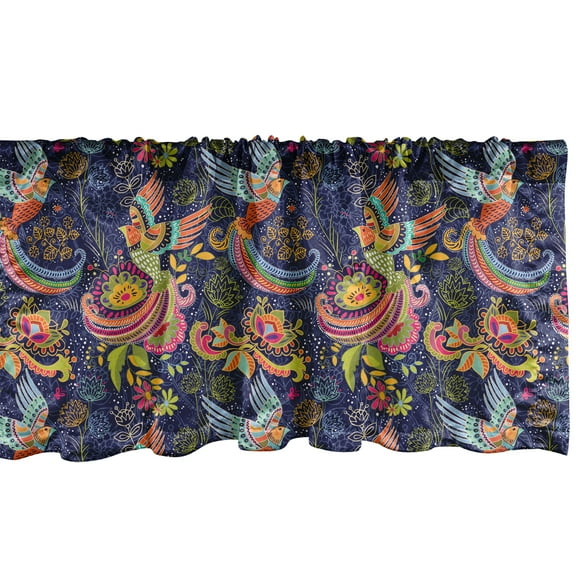 Ambesonne East Window Valance, Cartoon Style Birds Dots, 54" X 18", Multicolor