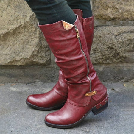 

Vedolay Cowboy Boots For Women Leather Womens Western Cowgirl Cowboy Boot Cimmaron Round Toe by Silver Canyon Red US 8