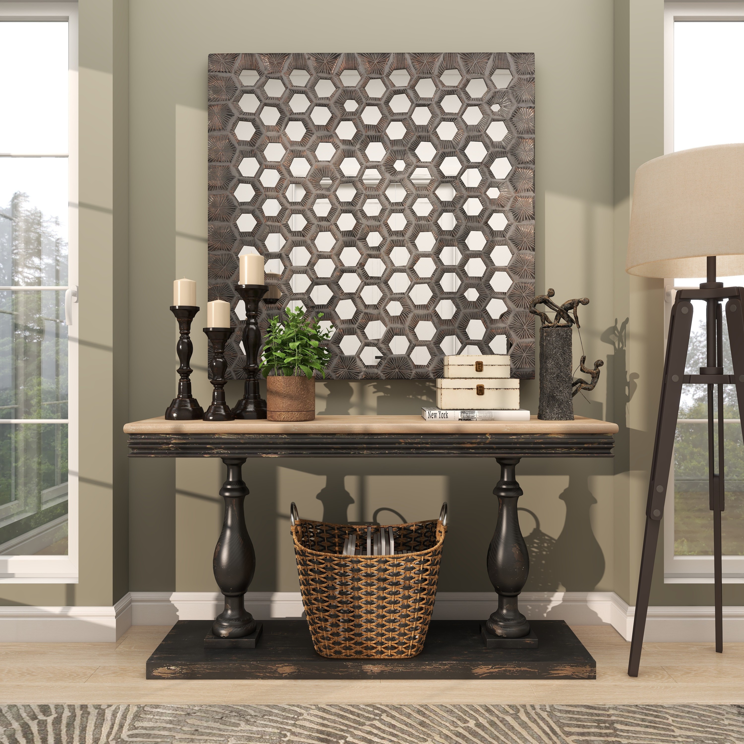 DecMode Gray Wooden Handmade Inspired Coral Wall Decor with Mirror Backing