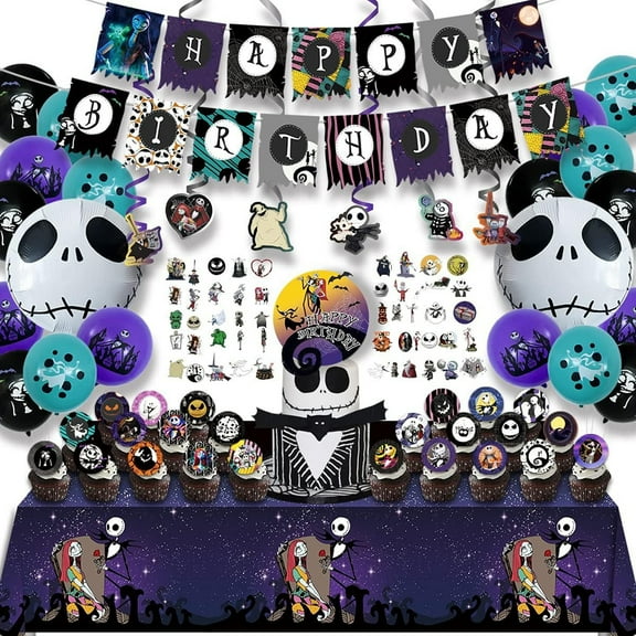 New 32Pcs/Set Jack Skellington Theme Birthday Party Decoration Supplies Halloween Party Cake Cards Monster Balloons Celebration Banner Set