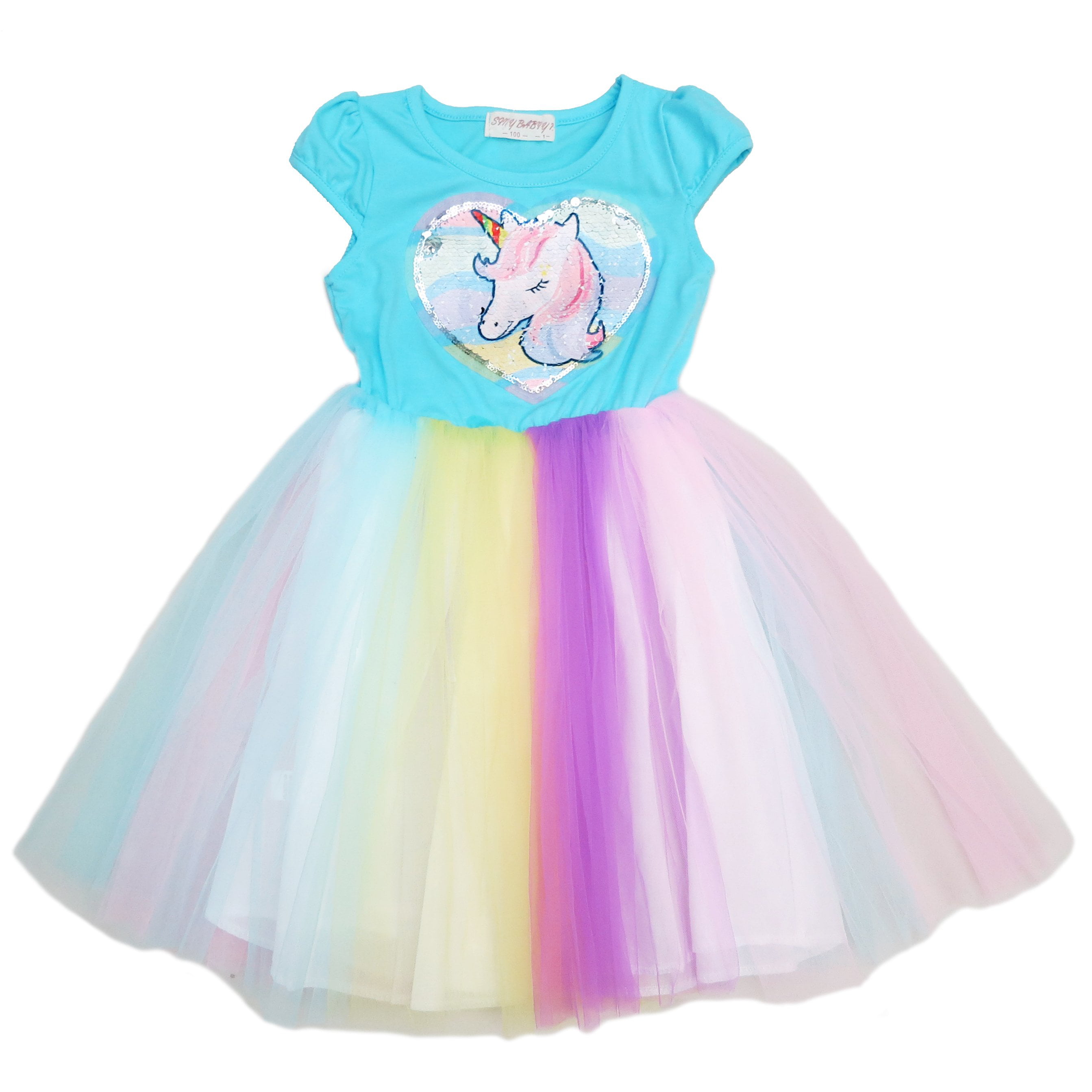 Wenchoice Blue Sequins Unicorn Rainbow Tulle Dress Girl'S Xl(8Y-9Y ...