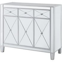 Maklaine Transitional 3 Door Mirrored Glass Sideboard in Matte Silver