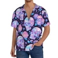 thumbnail image 2 of Picia crystal Skull flower Men's Linen Shirts Short Sleeve Cuban Beach Shirts Casual Shirts Button Down Shirt for Men Beach Summer Wedding Shirt-3X-Large, 2 of 7