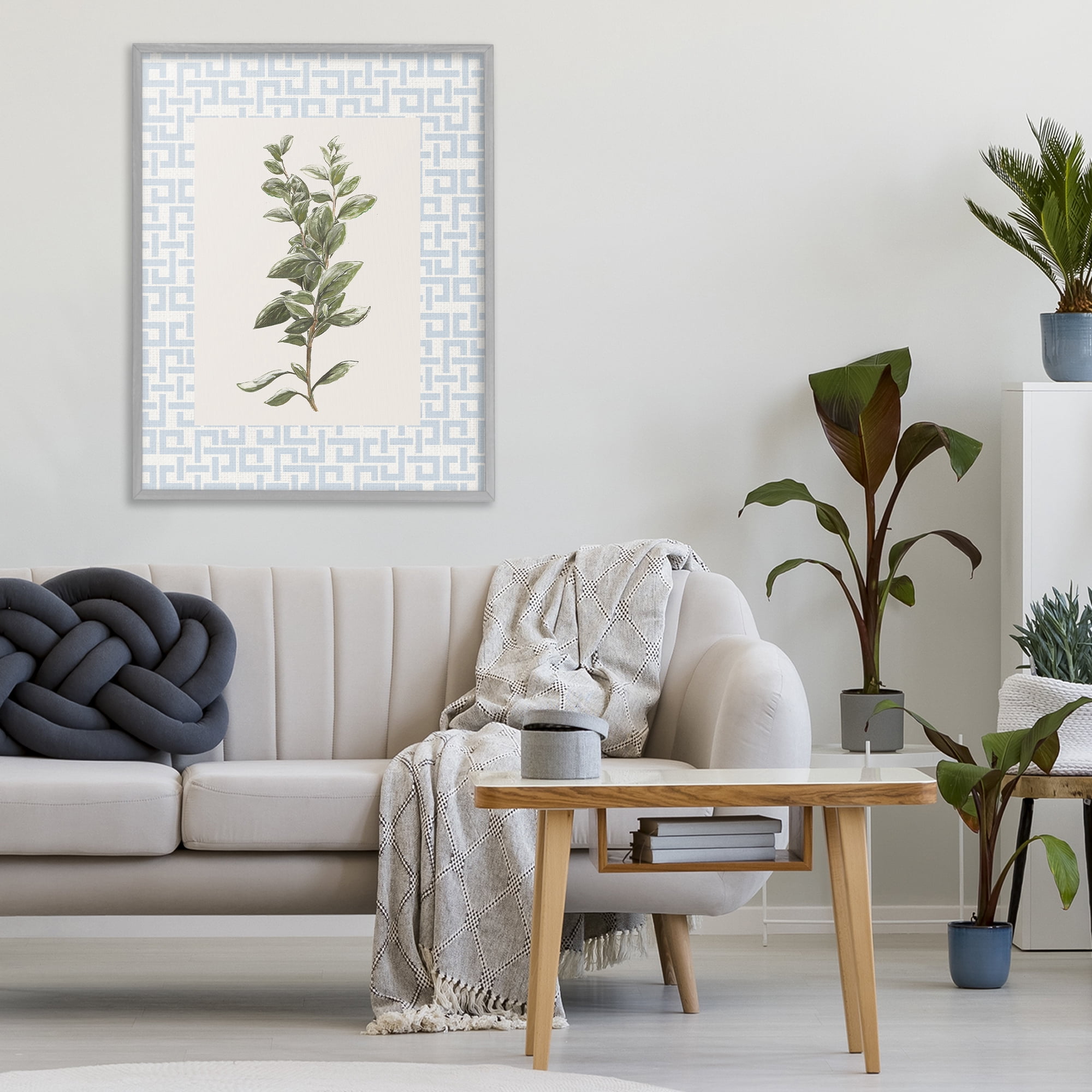 Stupell Industries Fresh Herb on Geometric Gray Framed Giclee Art, design by Diannart