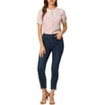 thumbnail image 2 of Allegra K Women's Short Sleeve Button Front Lace Panel Bow Tie Collar Blouse, 2 of 6