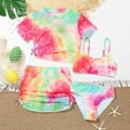 thumbnail image 3 of GYRATEDREAM Girls Swimsuits 4 Piece Tankini Bathing Suit Set Kids Cute Tie-dye Bikini Swimwear with Cover Ups Beach Skirt for 8-14Y, 3 of 8