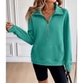 thumbnail image 5 of SWSMCLT Women's Fashion Sweatshirt Pullover Fall Regular Fit Long Sleeve Lapel Sweatshirt Half Zip Kangaroo Pocket Mint Medium, 5 of 5