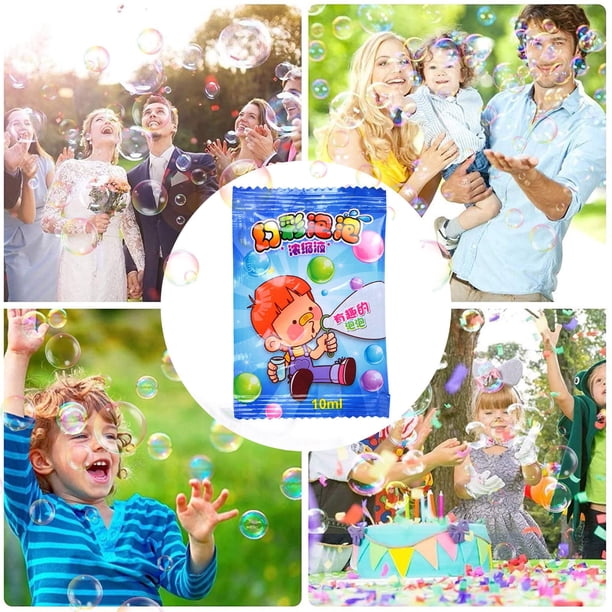 Lot de 10 paquets de solution de recharge à bulles pour machine à bulles de 10 ml – Jouets pratiques pour enfants, cadeaux de fête sûrs, savon liquide portable pour garçons et