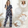 thumbnail image 4 of TSOVTHRID Seashell Coral Pearl Conch Print Pajama Set for Women Button Down Pajama Sets with Long Pants Soft Nightwear Pjs Set Short Sleeve Womens Lounge Set, Size S, 4 of 7