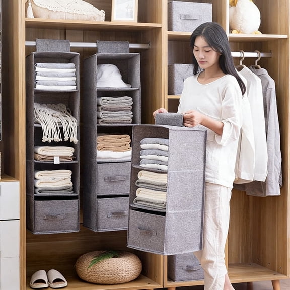 Multi-Layer Hanging Fabric Storage Organizer Bag | Washable Drawer Style | Space-Saving Wardrobe Closet Solution | Separated Compartments for Clothing & Accessories | Lightweight Durable Material