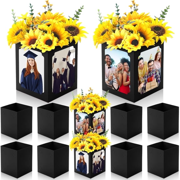 6 Pcs Graduation Box Centerpieces for Table 6/7 Inch Photo Frame Display Congrats Grad Party Favor Gift Picture Table Box Photo Props Frame for Graduation Decoration(Black)