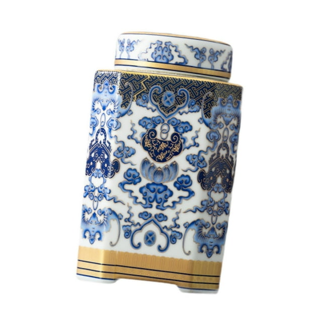 veasfak Ceramic Tea Canister Chinese with Sealed Lid for Office Dining Table Kitchen D