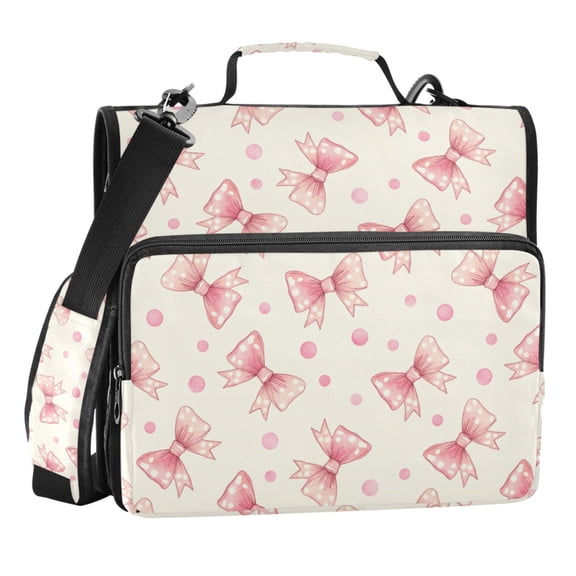 Zipper Binder Bow Pink 1.5 Inch Binder Folder Bag with Shoulder Strap and Handle