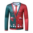 thumbnail image 5 of Pompotops Hauts Amusants pour Hommes Imprimé de Noël Col Rond Manches Longues T-Shirt Blouse en Solde, 5 of 5