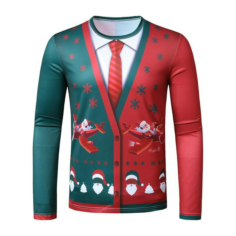 VSSSJ Men's Funny Christmas Shirts Plus Size 3D Digital Print Long