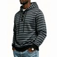 thumbnail image 2 of Men's Striped Henley Hoodie, Long Sleeve Button Placket Drawstring Pullover Hooded Sweatshirt, 2 of 7