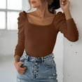 thumbnail image 2 of BLVB Women’s Fall Long Sleeve T Shirts Slim Tops Square Neck Ribbed Knit Shirts Casual Tight Tee Blouses, 2 of 7