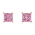 thumbnail image 3 of 14K Solid Gold Push Back Stud Earrings for Women | 1.5 cttw Princess Cut Simulated Pink Diamond | Rose Gold, 3 of 5
