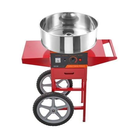 HCY Electric Cotton Candy Machine with Cart, 1000W Commercial Candy Floss Maker with Stainless Steel Bowl, Sugar Scoop and Drawer, Perfect for Home, Kids Birthday, Family Party, Red
