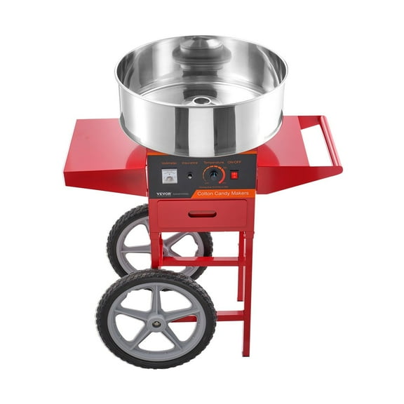 HCY Electric Cotton Candy Machine with Cart, 1000W Commercial Candy Floss Maker with Stainless Steel Bowl, Sugar Scoop and Drawer, Perfect for Home, Kids Birthday, Family Party, Red