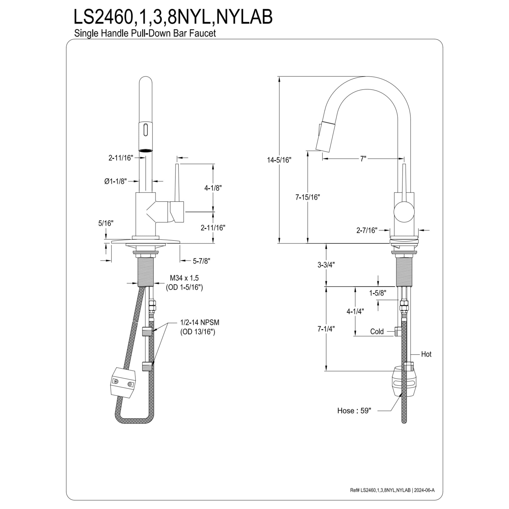 Gourmetier LS2468NYL New York Single-Handle Pull Down Sprayer Bar Faucet, Brushed Nickel