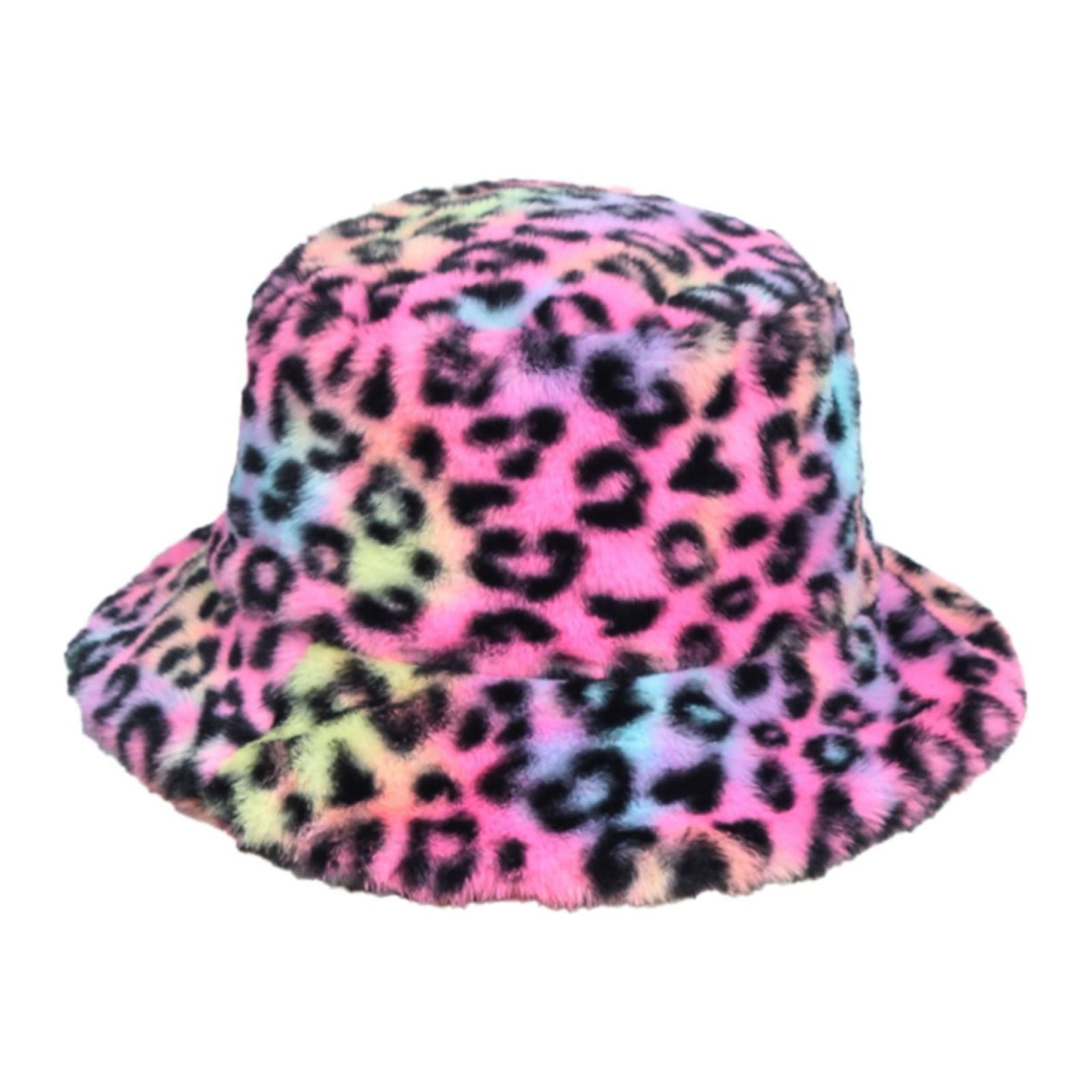 Contemporary fall winter warm plush faux fur leopard print bucket hat Leopard Print Faux Fur Bucket Hat: Fluffy Plush Winter Hat  main image 3