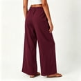 thumbnail image 6 of VBVC Women's Cotton Linen Side Drawstring Pants , High Waisted Wide Leg Trousers For Women , Ladies' Lightweight Pleated Bottoms with Pockets, Wine , M-3XL, 6 of 8