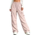 thumbnail image 2 of ITSAME Girls Cargo Pants, High Waist Multi-Pocket Drawstring Kids Fashion Casual Wide Leg Pants Pink 5-6T, 2 of 6