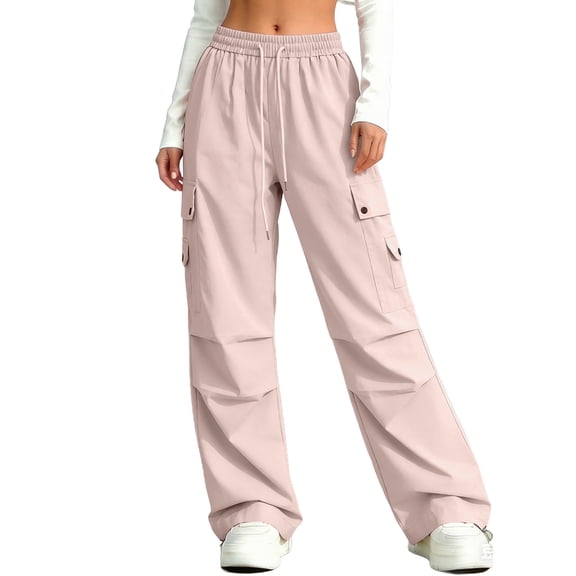 zbxnLI Girls Cargo Pants Elastic Waist Drawstring Wide Leg Pants Loose Athletic Trousers with Pockets 5-15 Years