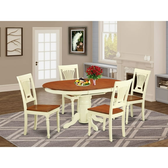 East West Furniture  5 Piece Kitchen Table Set- an Oval Dining Room Table and Solid Wood Seat Chairs, Buttermilk & Cherry
