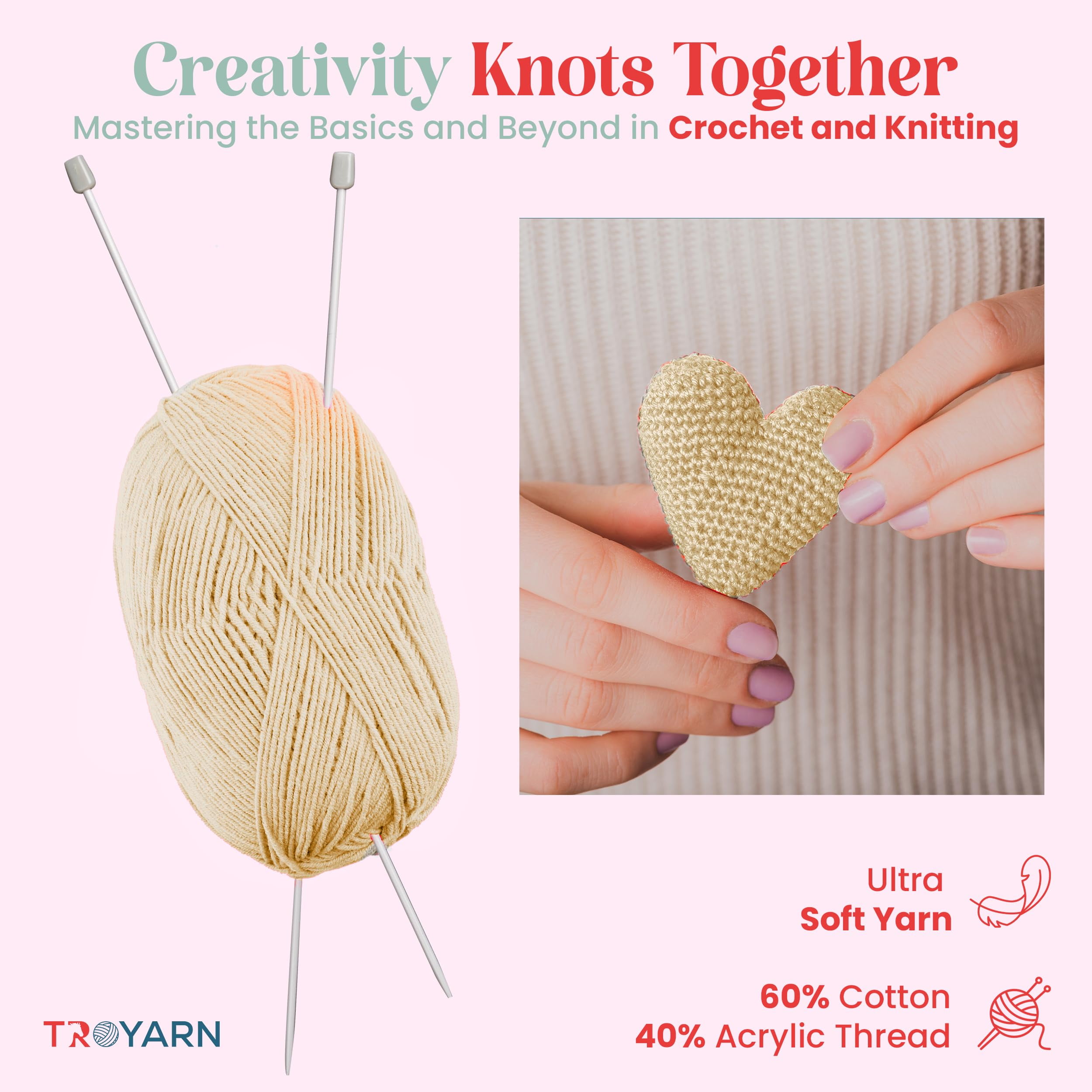 60% Cotton 40% Acrylic Crochet Yarn - 1 Skien Bulk Yarn - Salmon, Soft Fine/Sport Yarn for Crocheting/Knitting Yarn - Ideal for Amigurumi Dolls and Baby Garments