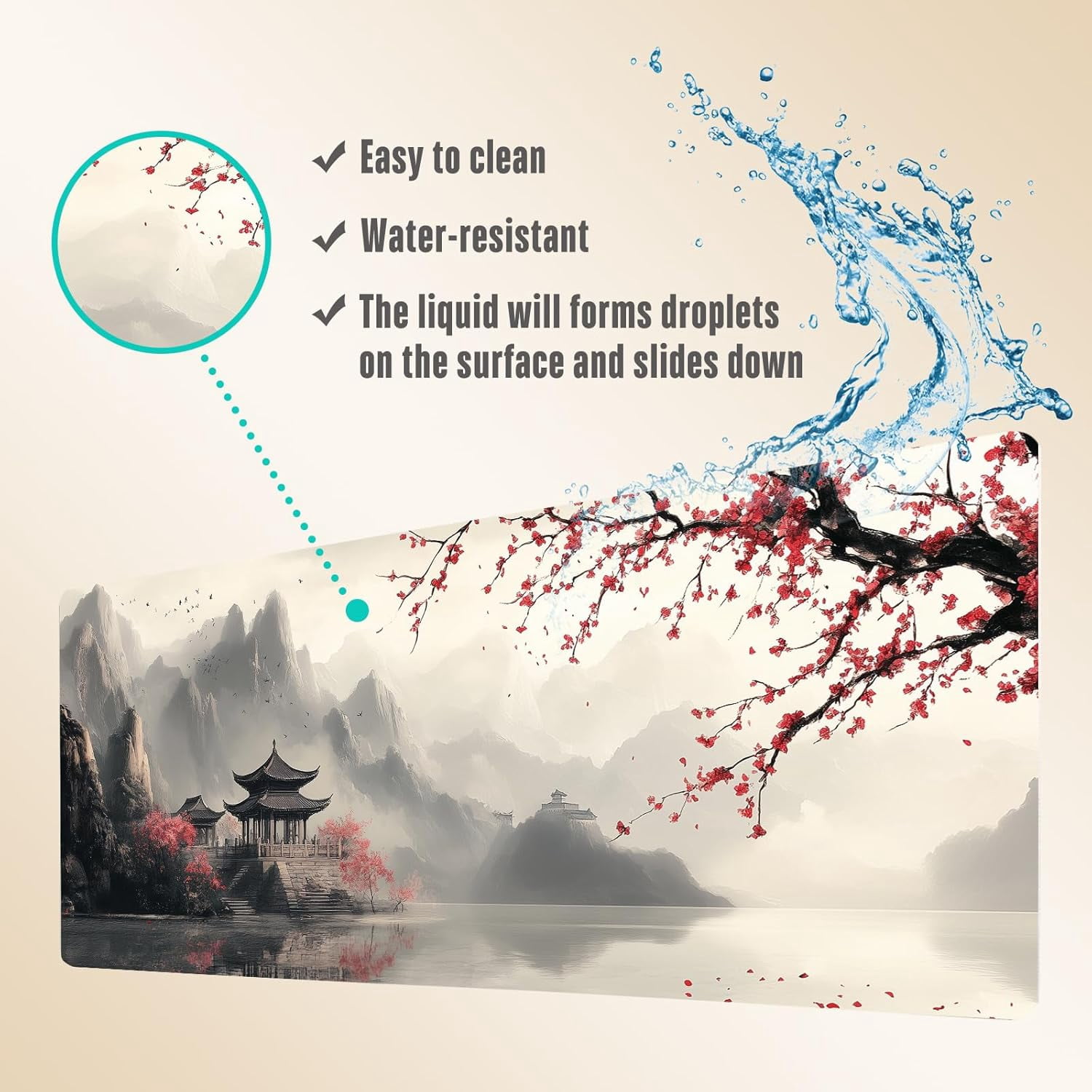 Extended Gaming Mouse Pad, Large Mouse Mat 3 mm Nature Rubber Base Mousepad with Stitched Edges, Non-Slip Desk Mat for Office Home Great Gift 31.5x11.8 Inch (Japanese Watercolor)