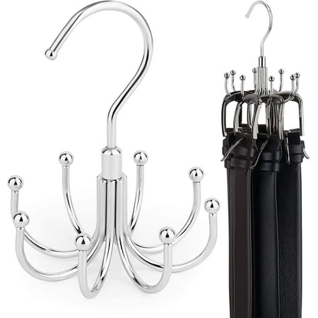 Belt Hanger  4 Pack Rotatable Belt Rack Closet Accessories Organizer  Maximum 24 Storage Capacity  Hanging Holder Storage Hook for Belt  Bra  Tank Top  Tie  Scarf  Purse  Silver