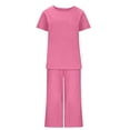 thumbnail image 4 of Miqool Women's Cotton Linen Summer Outfits Casual Short Sleeve Pullover Tops and Wide Leg Capri Pants 2 Piece Lounge Sets Tracksuits, 4 of 5