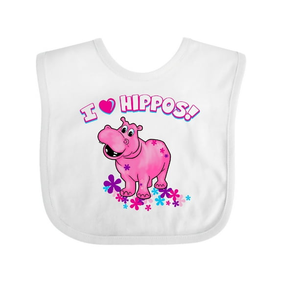 Inktastic I Love Hippos with Pink Hippo and Flowers Boys or Girls Baby Bib