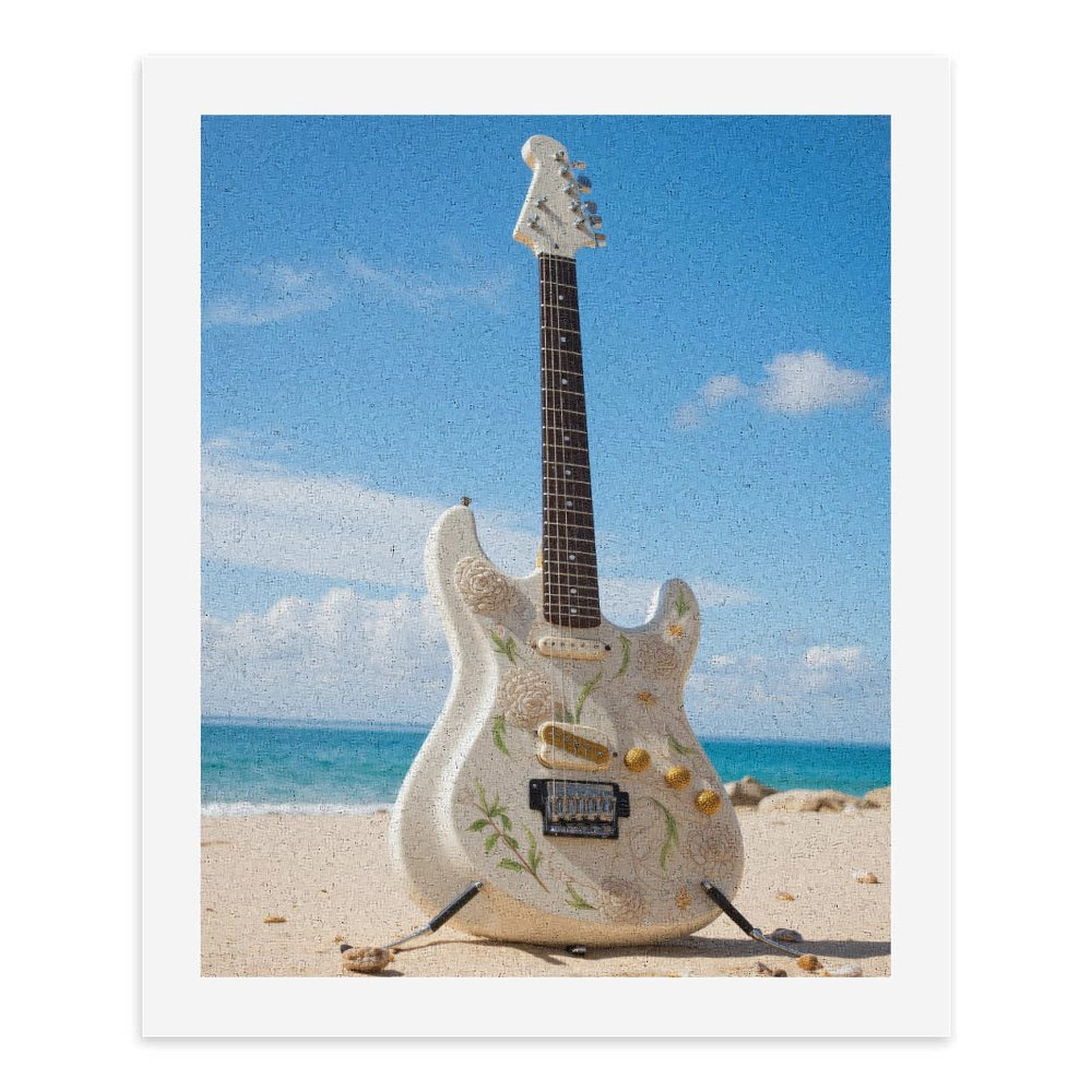 Paint By Numbers Kit for Adults Beginner - DIY Beach Floral Electric Guitar Canvas Painting Kits for Adults, Frameless Paint By Number for Adults for Home Wall Decor 16x20 Inch