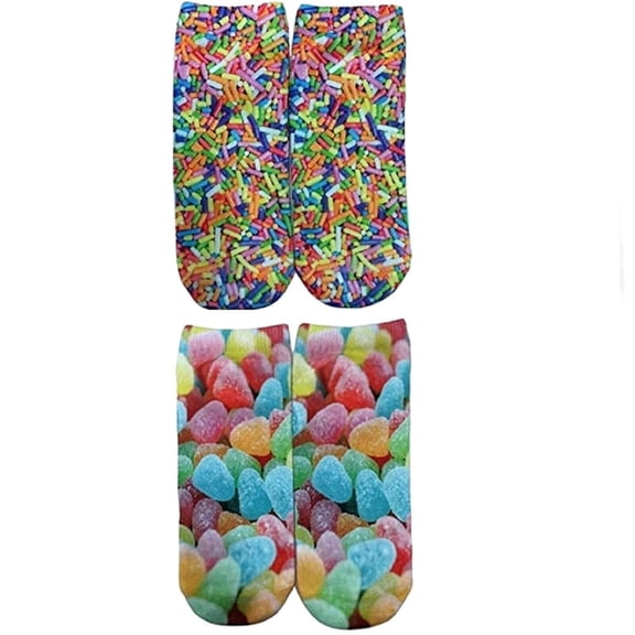 Candy Themed Junior Women's No Show Socks-2 Pairs (Sprinkles/Gumdrops)