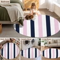 thumbnail image 6 of Pink Navy Blue Striped Large Area Rugs for Bedroom Living Room, Soft Non Slip Carpet Bedside Rug, Farmhouse Stripe Art Round Floor Cover Kitchen Accent Rug 5' for Dining Room/Office, 6 of 9