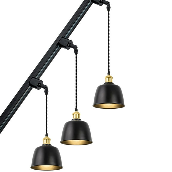 KAYYELAMP 3-Pack Inclined Position Roof Tracking Lamp H-Type Adjusted Rotated Angle 3.2 Ft Wire Light Gold Base Black Shade Vintage Design Droplight(No Bulb, Track)