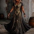thumbnail image 2 of Women Halloween Gothic Style Long Maxi Dress, Short Sleeve V‑Neck Graphic Print Flowy Dress for Theme Night Party & Get‑Togethers, 2 of 5