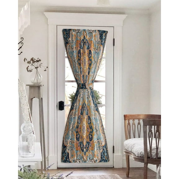 Abstract Flower, Blackout Curtains, French Door Curtains for Door Window, Boho Vintage Colorful Native Print Privacy Drapery for Patio/Sidelight Doors, 1 Panel with Tieback, 25 x 72 Inches
