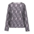 thumbnail image 4 of LYEAA Lace Long Sleeve Tops for Women Crew Neck Solid Color Sheer Mesh Fitted T-Shirts Casual Dressy Comfort Fashion Pullover Gray S, 4 of 8