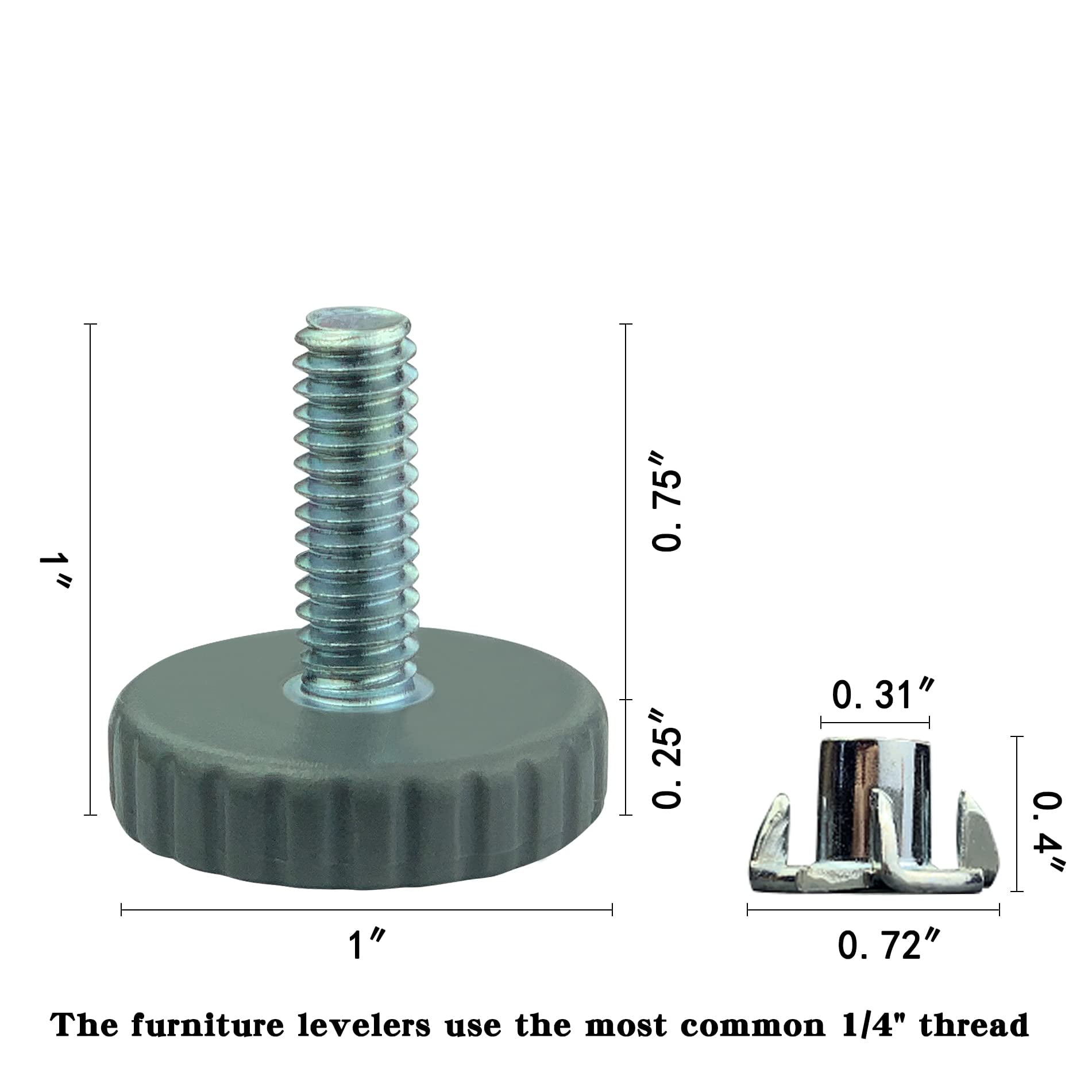 1 4 UNC Threaded Table Chair Feet Screw On Adjustable Furniture Leveling Feet Screw in Threaded Threaded Legs Levelers Glide Leveling for Furniture 12 Pcs Grey Walmart