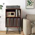 thumbnail image 4 of CRXX Record Player Stand, Turntable Stand Holds up to 150 Albums, Mid-Century Vinyl Storage Cabinet Table with Metal Legs, Record Player Holder End Table for Bedroom Living Room, Brown, 4 of 10