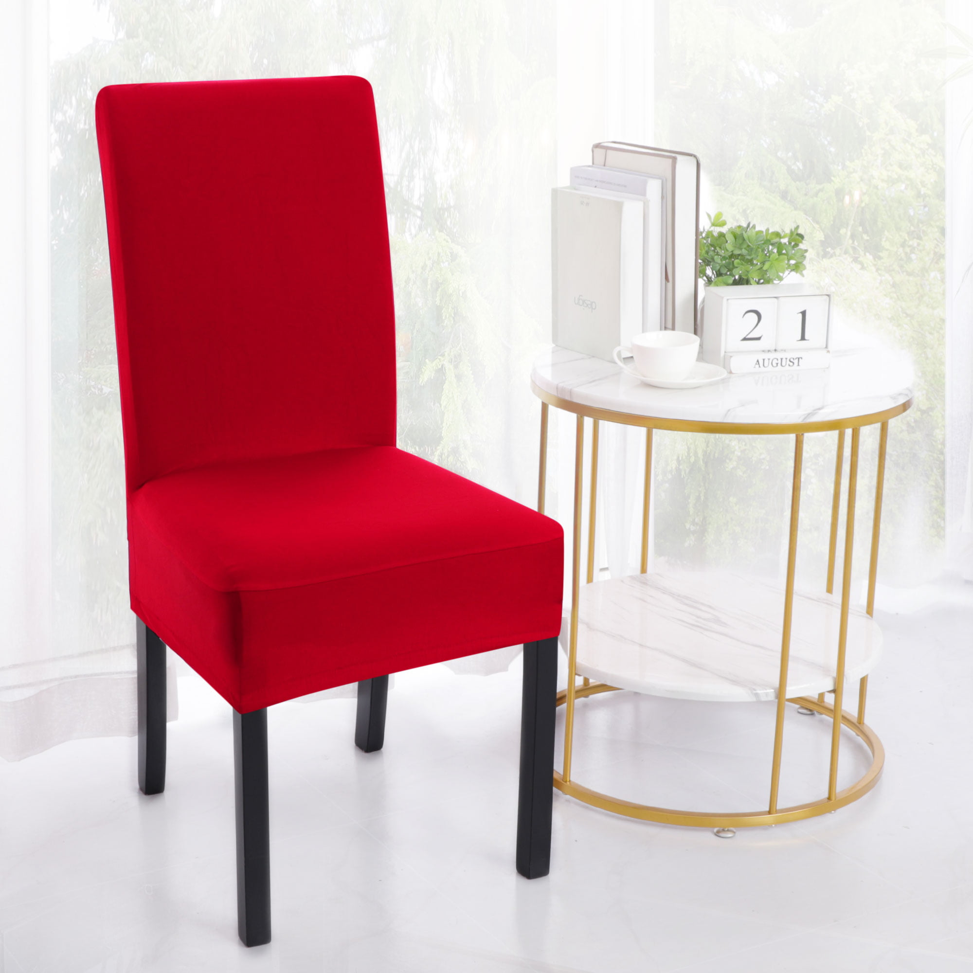Stretch Chair Cover Short Dining Room Stool Slipcovers Removable Spandex Red 1PC 