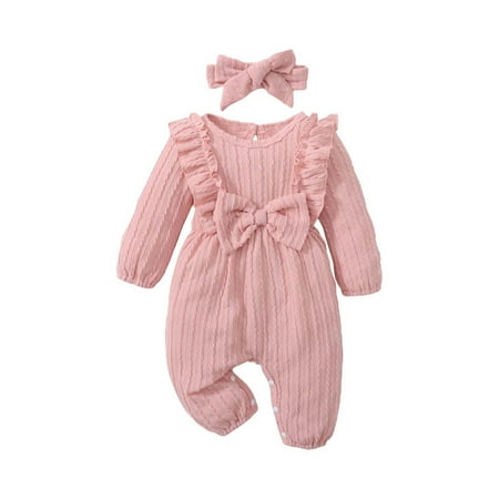 

Outfits for Teenage Girls Long Sleeve Texture Bow Jump Headband Round Neck Cute Casual Home Style Suits for Kids