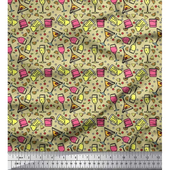 Soimoi Cotton Poplin Fabric Wine & Beer Beverages Fabric Prints by Yard 56 Inch Wide